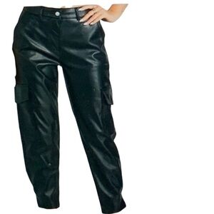 7 For All Mankind Black Faux Leather Cargo Drawstring Ankle Pants Size XS
